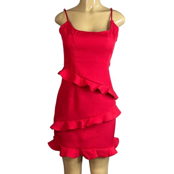 Saints + Secrets Frilled To Meet You Mini Dress Sleeveless Red SZ Large NWT - Picture 1 of 11